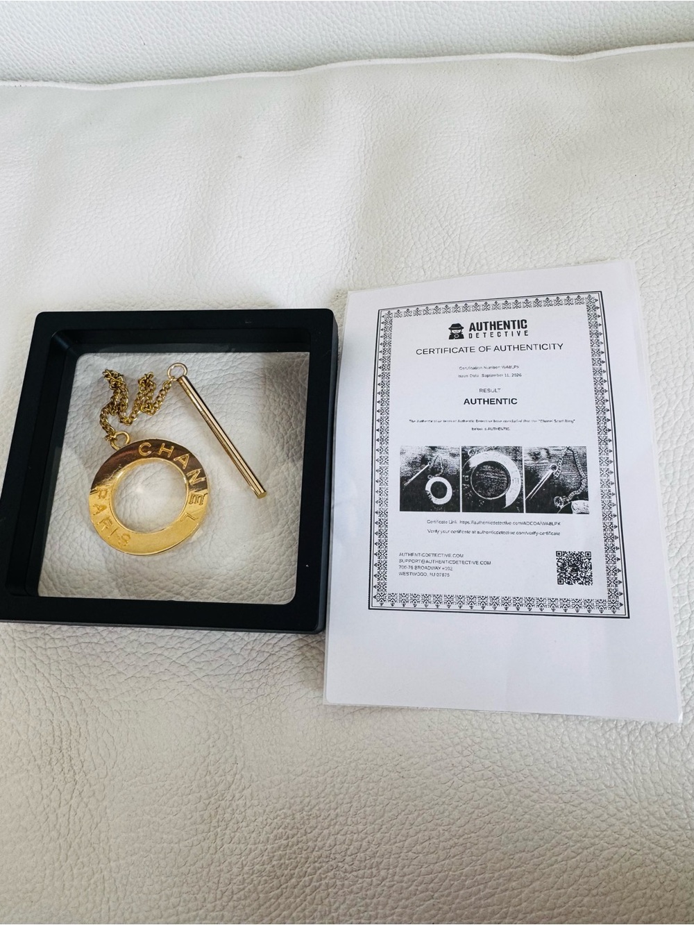 CHANEL Vintage Gold Circular Logo Scarf Ring with Toggle Bar with COA